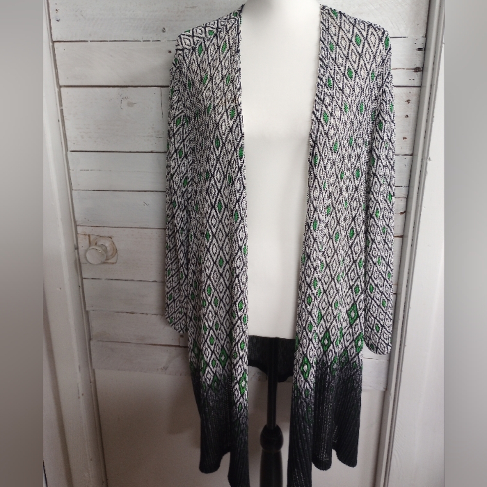 Catherines Open Front Duster Cardigan 2X Semi Sheer Stretch Coastal Vacation